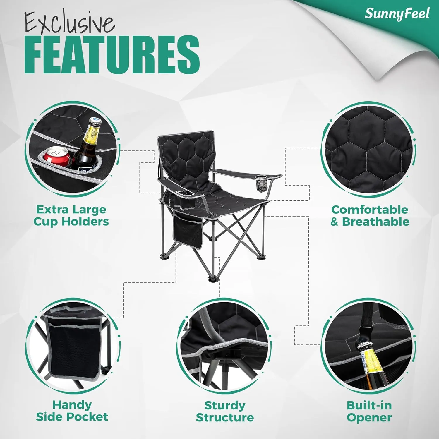 SUNNYFEEL XL Oversized Camping Chair 2 Pack, Folding Camp Chairs for Adults Heavy Duty Big Tall 500 LBS, Padded Portable Quad Arm Lawn Chair with Pocket for Outdoor/Picnic/Beach/Sports