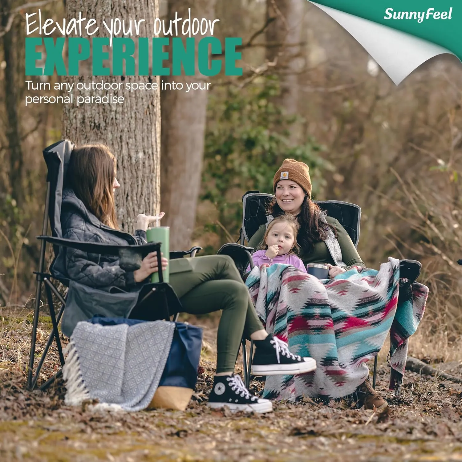 SUNNYFEEL XL Oversized Camping Chair 2 Pack, Folding Camp Chairs for Adults Heavy Duty Big Tall 500 LBS, Padded Portable Quad Arm Lawn Chair with Pocket for Outdoor/Picnic/Beach/Sports