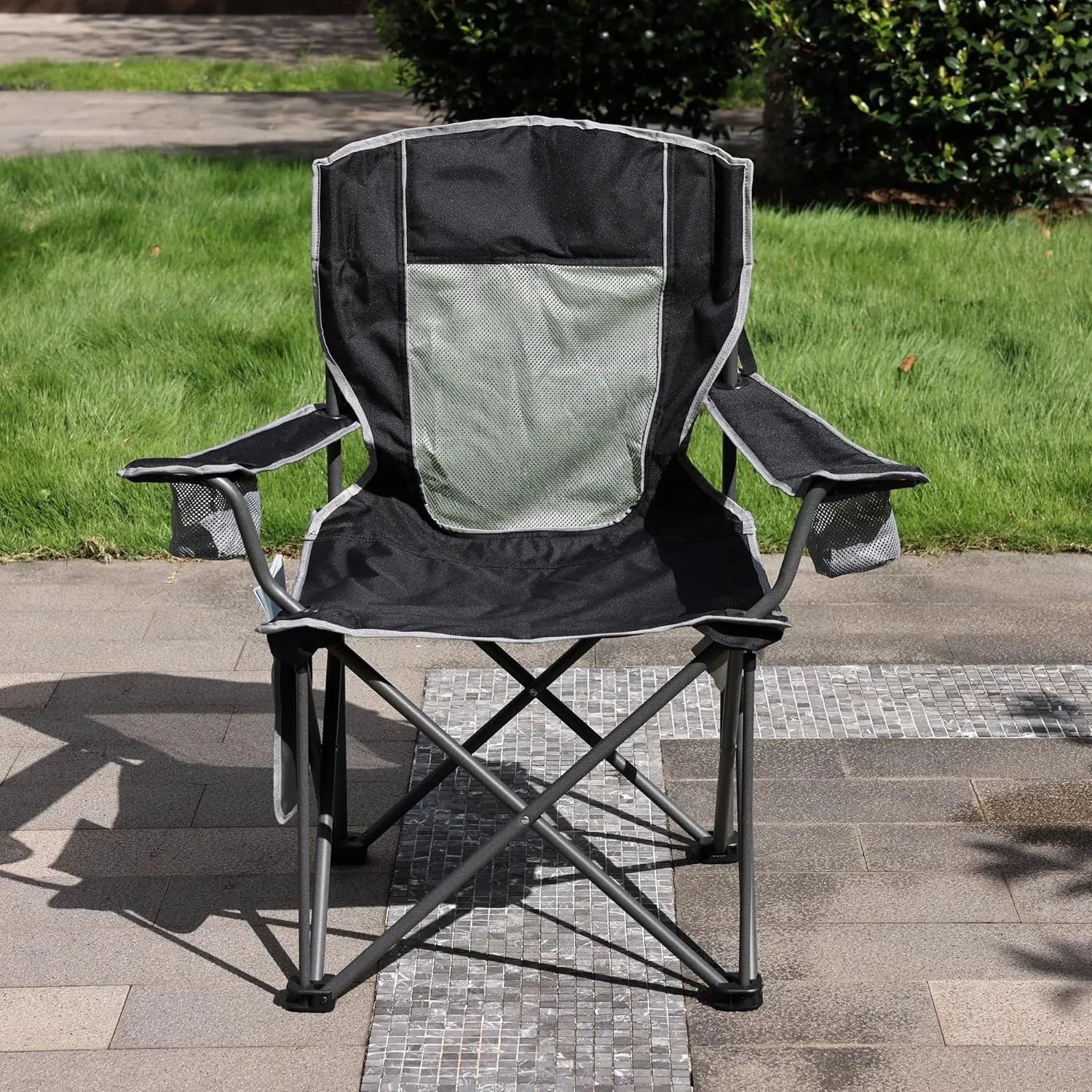 SUNNYFEEL XXL Oversized Camping Chair Heavy Duty 300 LBS for Big Tall People Above 6'4 Padded Portable Folding Sports Lawn Chairs with Armrest Cup Holder & Pocket for Outdoor/Travel/Picnic/Camp
