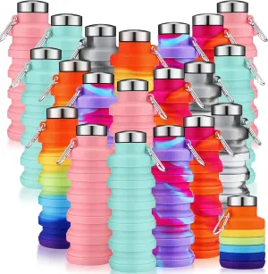 Sunnyray 20 Pack Collapsible Water Bottles Bulk Foldable Water Bottles 17oz Silicone Portable Leak Proof Reusable Sports with Clip for Travel Hiking Camping Outdoor(Tie-dye)