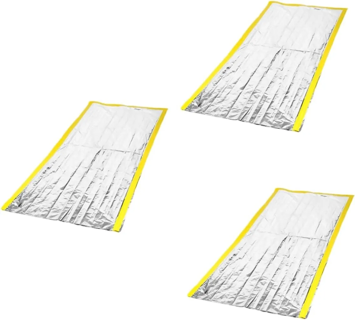 SUPVOX 3pcs Outdoor Portable Emergency Sleeping Bag Reusable Thermal Blanket for Camping Hiking and First Aid Compact Silver