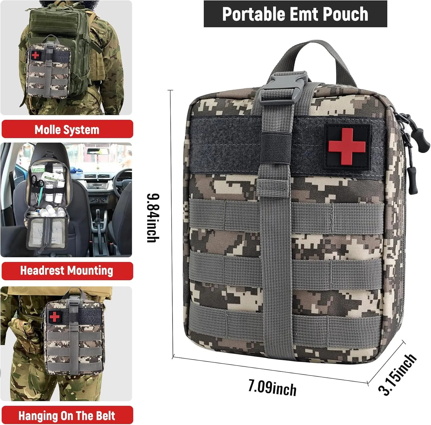 Survival First Aid Kit, MOLLE Medical Pouch Tactical First Aid Kit for Home, Car, Hiking, Travel, Camping, Grey