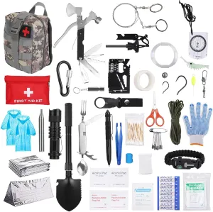 Survival Kit, Tactical Gear and Equipment Survival Gear First Aid Kit, 125Pcs Emergency Kit Accessories for Earthquake, Outdoor Adventure, Hiking, Hunting, Gifts for Men Women