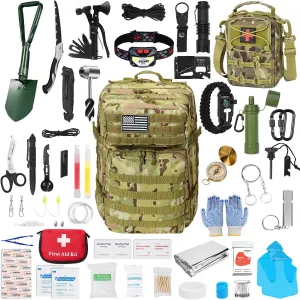 Survival Set Professional Gear Kit and Equipment Camping Backpack,with First Aid Kit for Adventure Outdoor Hiking Travel Accessories