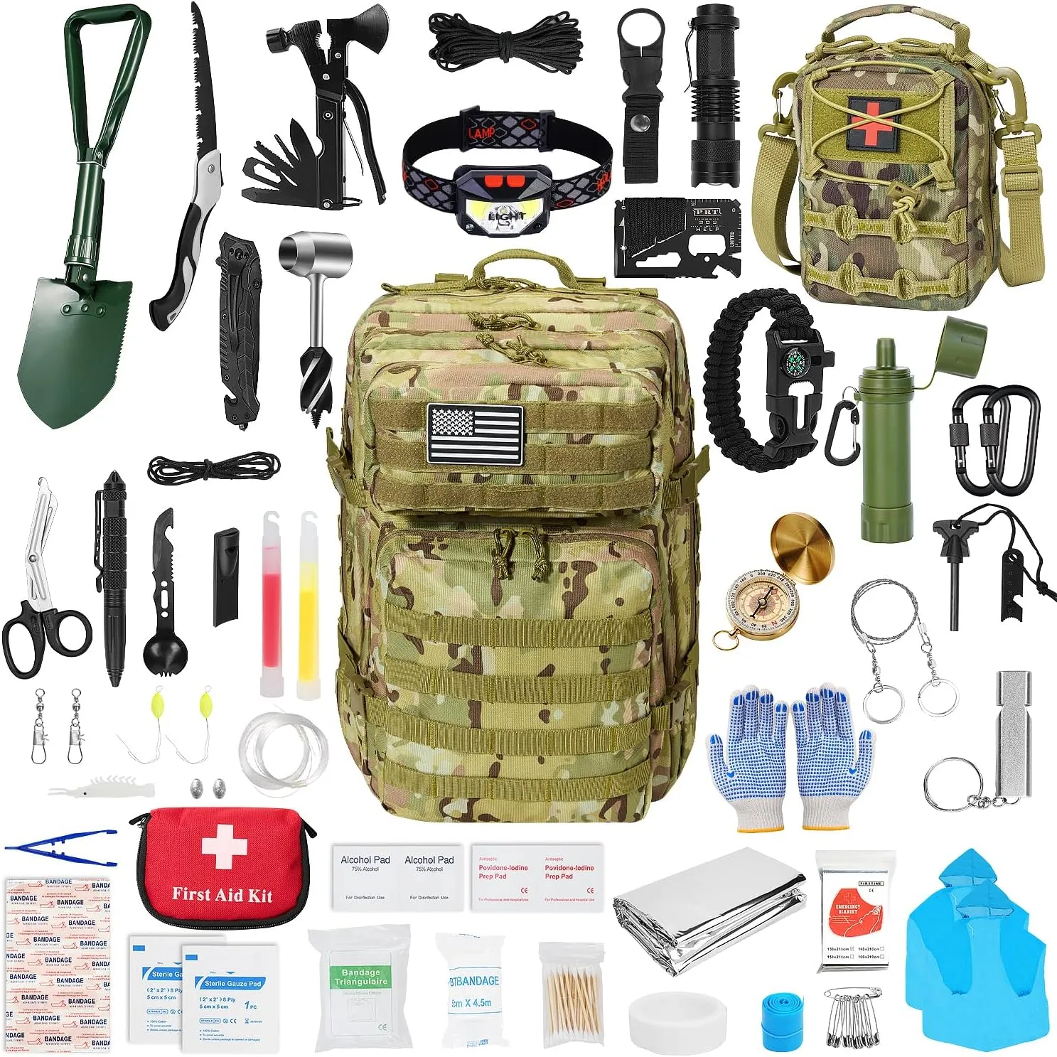 Survival Set Professional Gear Kit and Equipment Camping Backpack,with First Aid Kit for Adventure Outdoor Hiking Travel Accessories