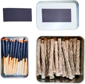 Survival Waterproof Matches Kit – 20/40/60 Fire Matches   Extra Striker in Metal Tin, Waxed Tinder Cords – Stormproof Windproof Fire Starter for Camping & Emergency