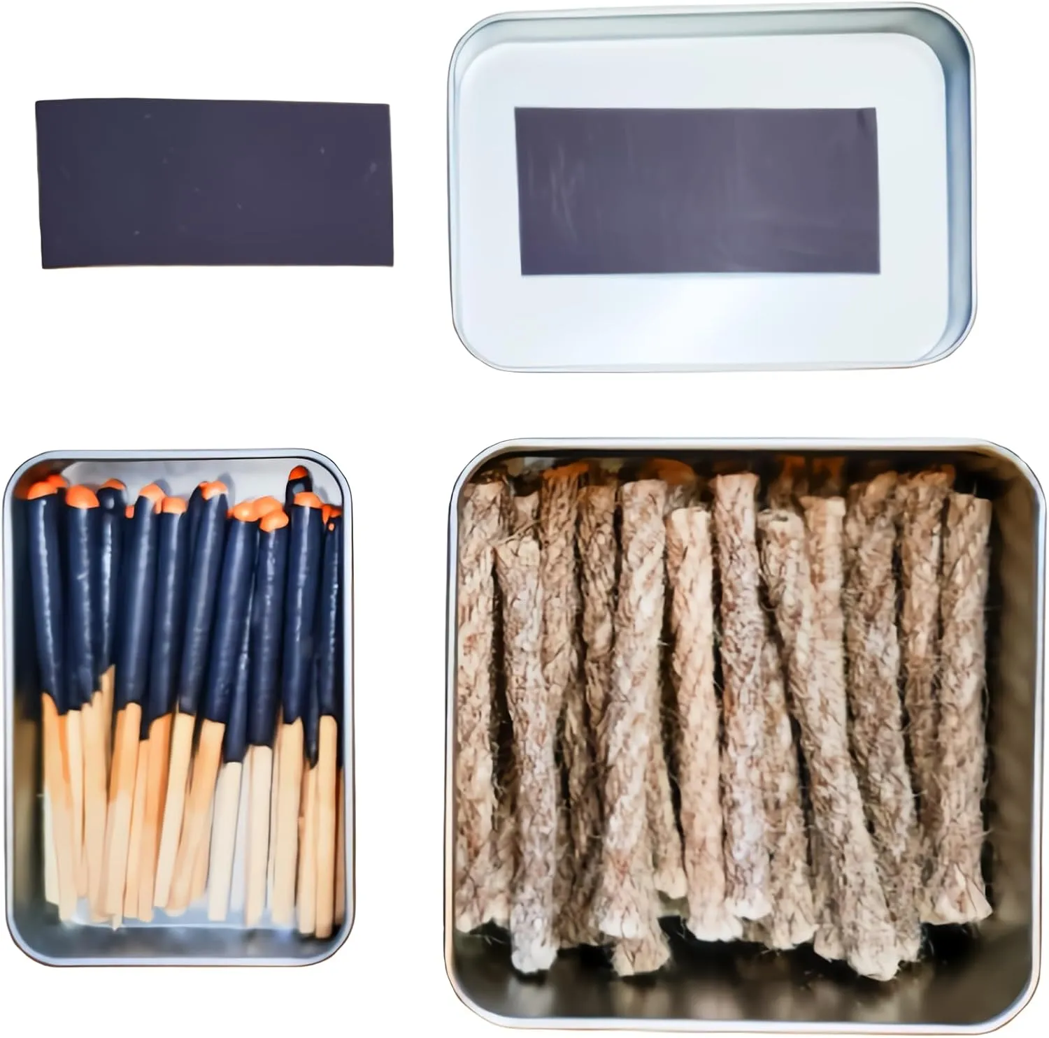 Survival Waterproof Matches Kit – 20/40/60 Fire Matches   Extra Striker in Metal Tin, Waxed Tinder Cords – Stormproof Windproof Fire Starter for Camping & Emergency