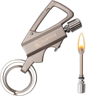 SURVIVE Permanent Match Bottle Opener Metal Keychain, Reusable Survival Fire Starter Lighter, Emergency Waterproof Striker Stick Kit