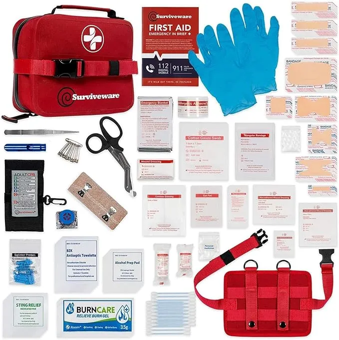 Surviveware Waterproof First Aid Kit - Survival Emergency Preparedness for Travel Camping Gear, Survival Kits, Home Essentials and Outdoor Emergencies - Large 200 Piece