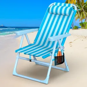 Suteck Backpack Beach Chair, 6-Positions Beach Chairs for Adults with Cooler Bag, Reclining Beach Chair with Cup Holder Folding Camping Chair for Sand Outdoor