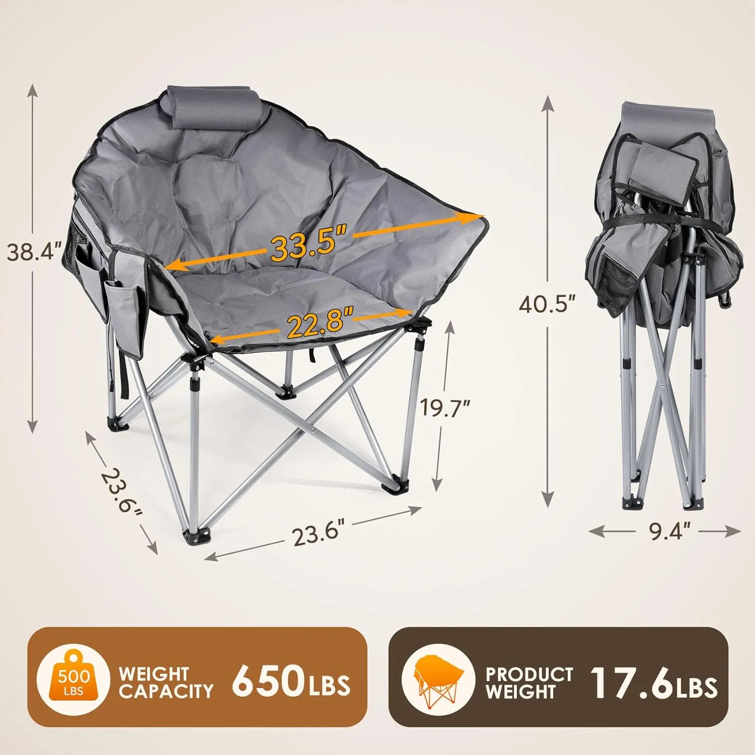 Suteck Oversized Heated Camping Chair, Heated Chairs Outdoor Sports W/3 Heat Levels for Back & Seat, Portable Folding Heated Lawn Chairs for Patio Outdoor Travel, (Battery NOT Included)