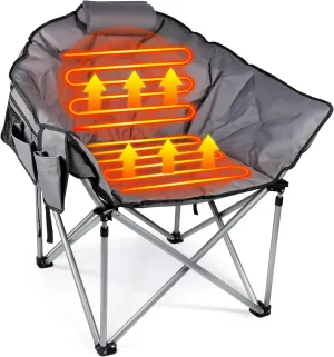Suteck Oversized Heated Camping Chair, Heated Chairs Outdoor Sports W/3 Heat Levels for Back & Seat, Portable Folding Heated Lawn Chairs for Patio Outdoor Travel, (Battery NOT Included)