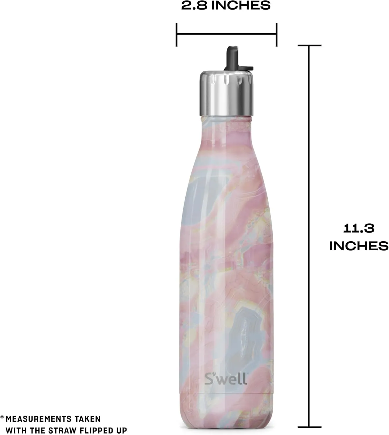 S'well Stainless Steel Water Bottle with Flip Straw Cap, 17oz, Geode Rose, Triple Layered Vacuum Insulated Containers Keeps Drinks Cold for 36 Hours and Hot for 10, Perfect for On the Go