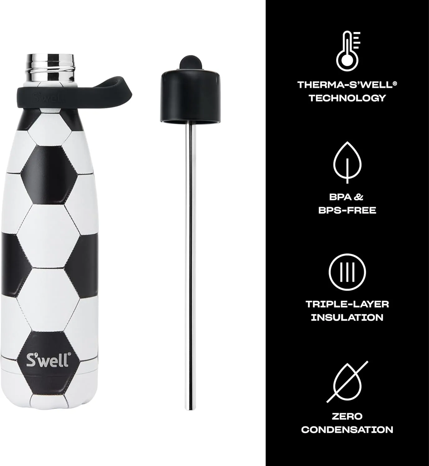 S'well Stainless Steel Water Bottle with Flip Straw Cap and Handle, 17oz, Goals, Triple Layered Vacuum Insulated Containers Keeps Drinks Cold for 36 Hours and Hot for 10, Perfect for On the Go