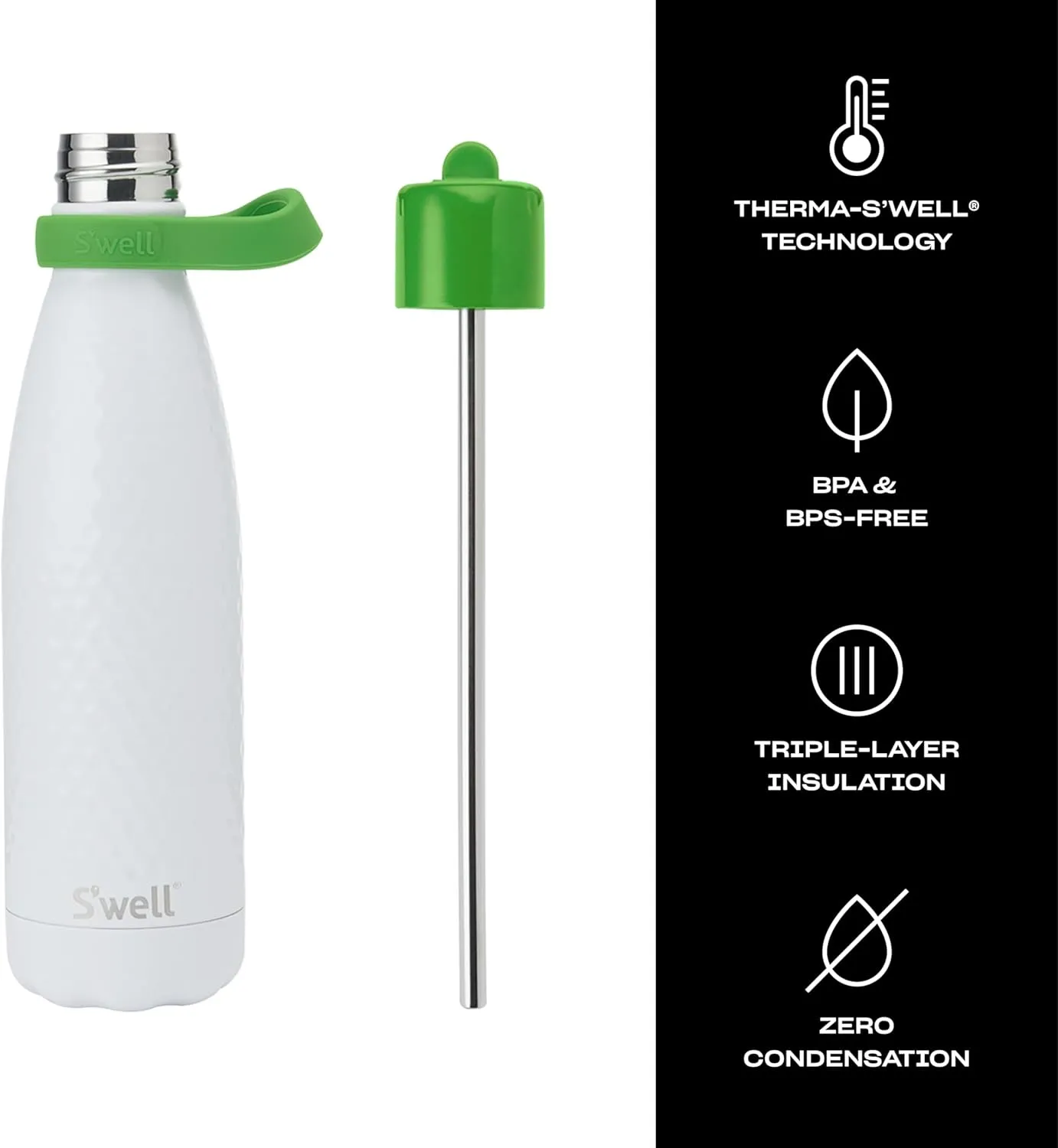 S'well Stainless Steel Water Bottle with Flip Straw Cap and Handle, 17oz, Hole In One, Triple Layered Vacuum Insulated Containers Keeps Drinks Cold for 36 Hours and Hot for 10, Perfect for On the Go