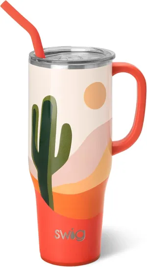 Swig Life 40oz Mega Mug, 40 oz Tumbler with Handle and Straw, Cup Holder Friendly, Dishwasher Safe, Extra Large Insulated Tumbler, Stainless Steel (Boho Desert)