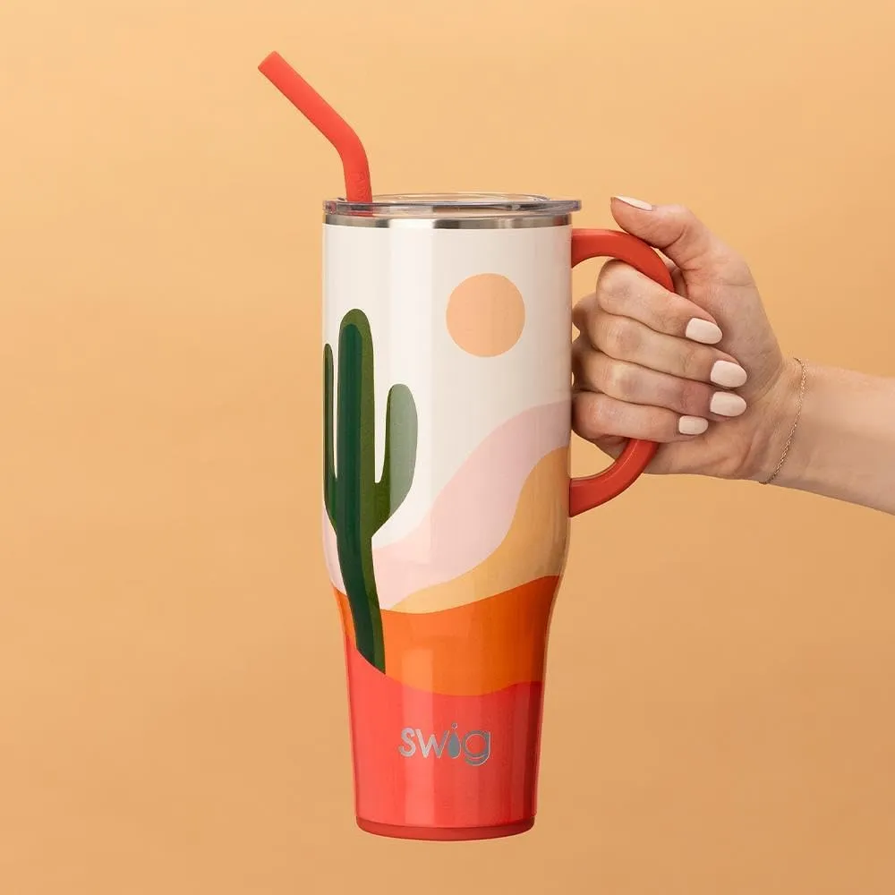 Swig Life 40oz Mega Mug, 40 oz Tumbler with Handle and Straw, Cup Holder Friendly, Dishwasher Safe, Extra Large Insulated Tumbler, Stainless Steel (Boho Desert)