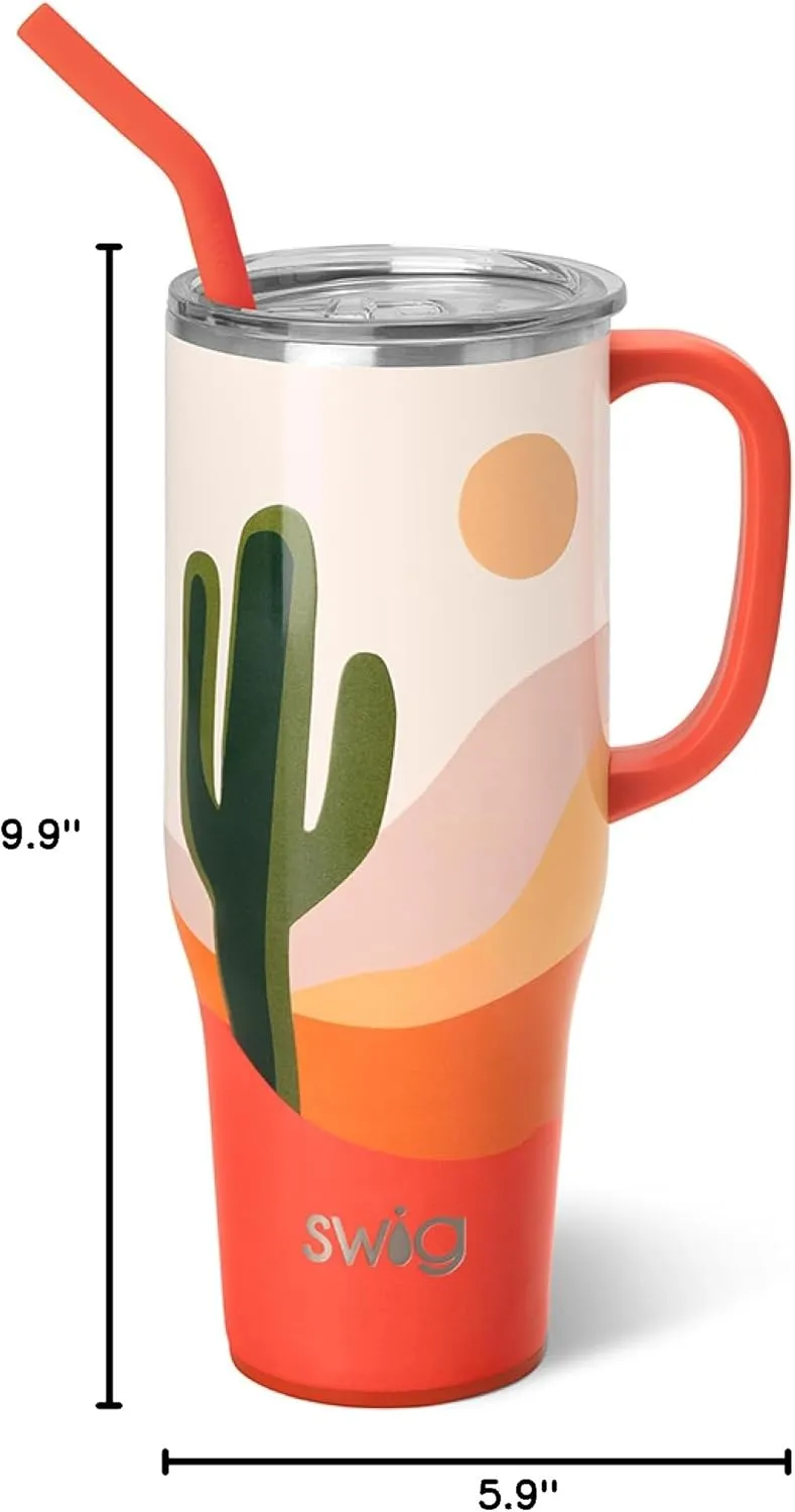 Swig Life 40oz Mega Mug, 40 oz Tumbler with Handle and Straw, Cup Holder Friendly, Dishwasher Safe, Extra Large Insulated Tumbler, Stainless Steel (Boho Desert)