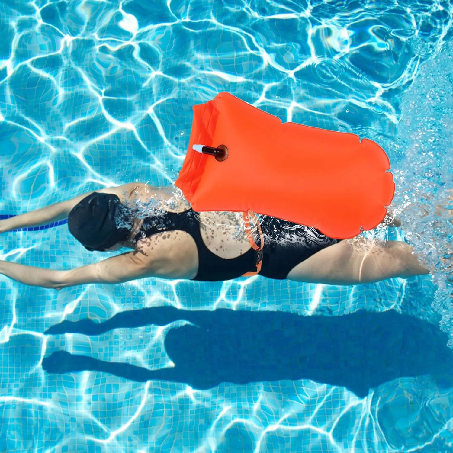 Swim Buoy, Inflatable Aid Float, Portable Dry Bag with Double Air Chambers, Safety Swimming Accessory for Beach Sports, Swimming Lessons, Lake Pool Use, Adults and School Training