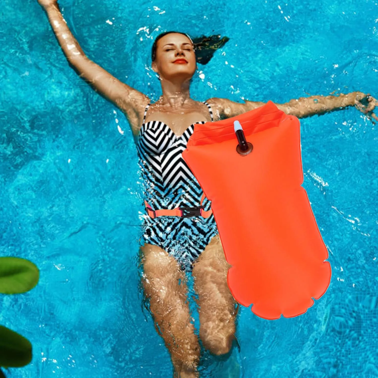Swim Buoy, Inflatable Aid Float, Portable Dry Bag with Double Air Chambers, Safety Swimming Accessory for Beach Sports, Swimming Lessons, Lake Pool Use, Adults and School Training