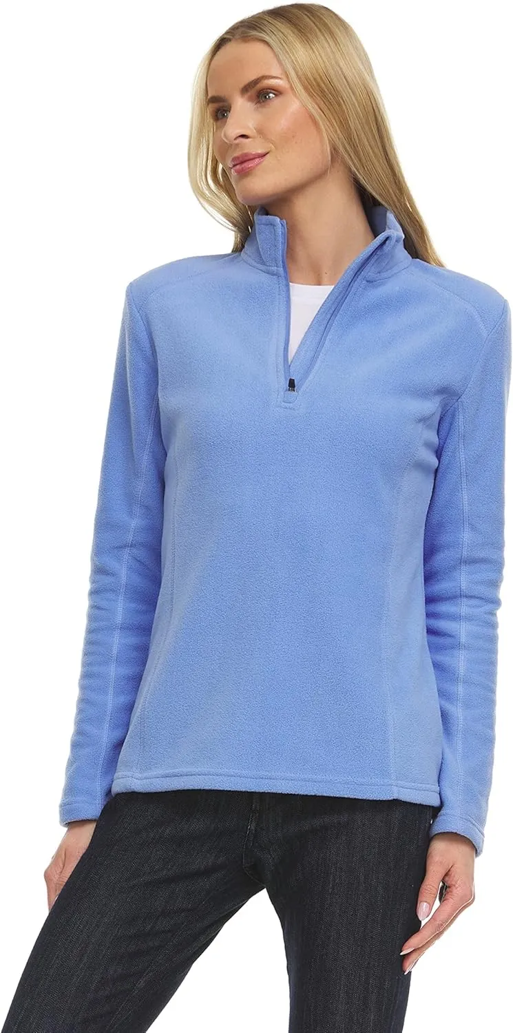Swiss Alps Womens Quarter Zip Pullover Fleece Stand Collar Long Sleeve Polar Soft Lightweight Sweatshirt Jacket