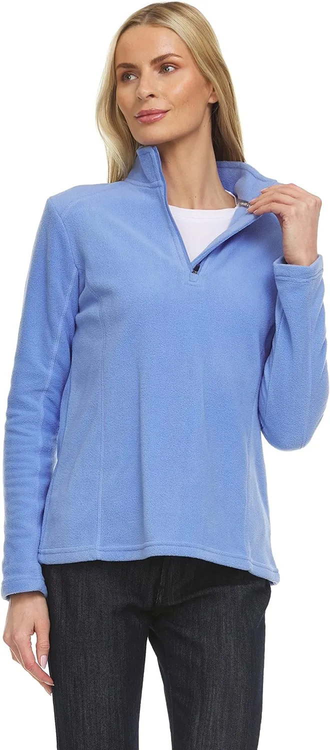 Swiss Alps Womens Quarter Zip Pullover Fleece Stand Collar Long Sleeve Polar Soft Lightweight Sweatshirt Jacket