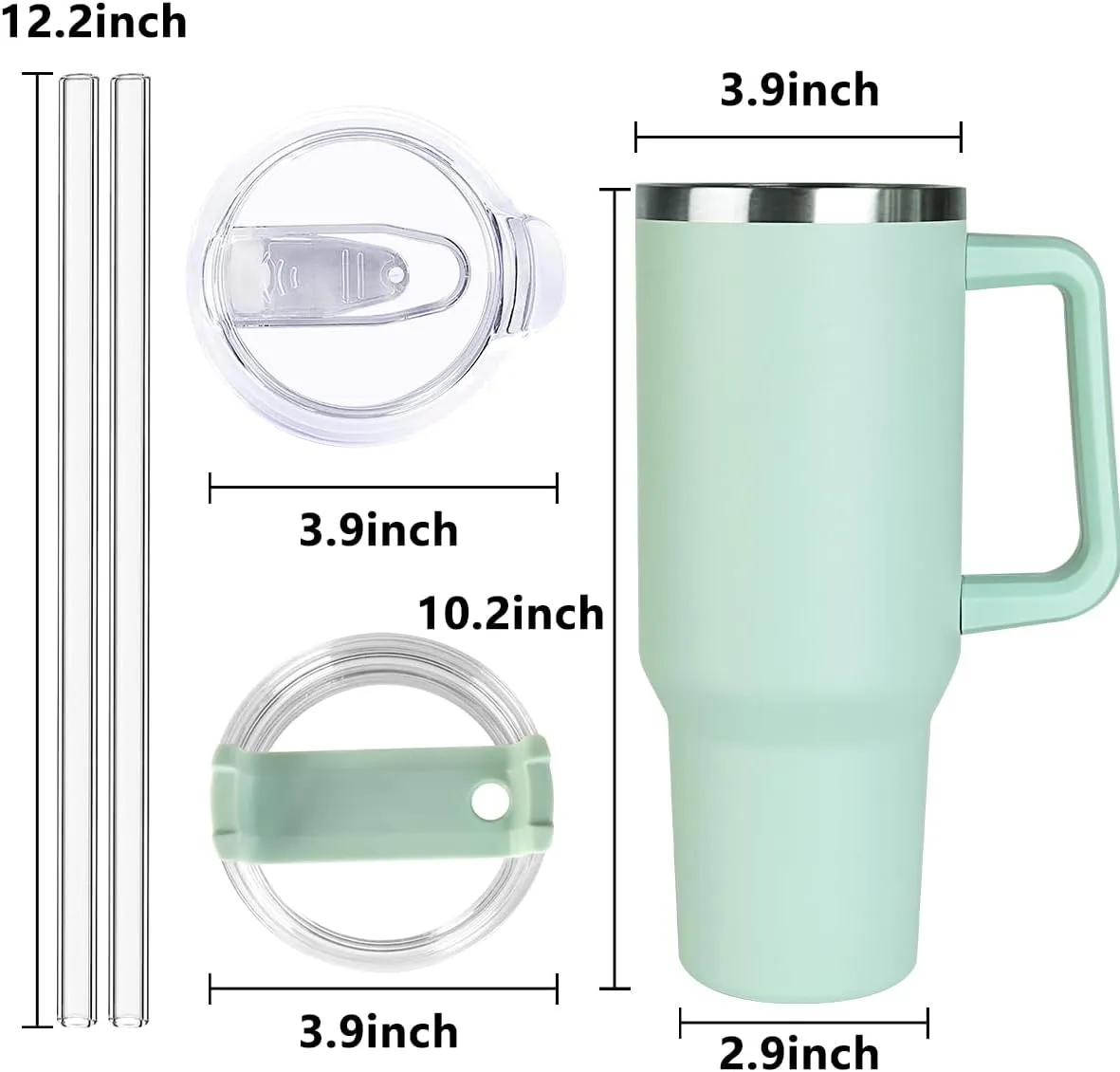 SYACOT 40 oz Tumbler with Handle and Straw Stainless Steel Insulated Tumbler Leak Proof Lid and Straw Lid Reusable Travel Mug Coffee Mug Cup Dishwasher Safe Keep Drinks Cold and Hot (Jade)
