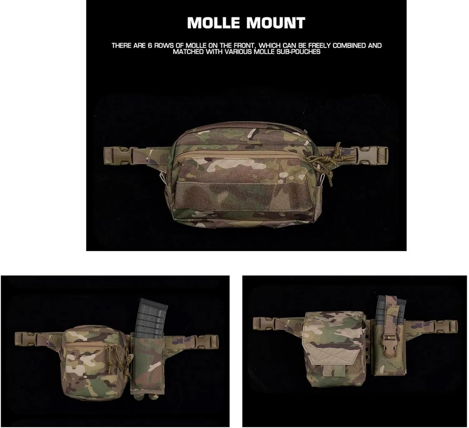 Tactical Fanny Pack Adapter Panel Waist Belt Extension Platform for Molle Pouches Magazine Pouch