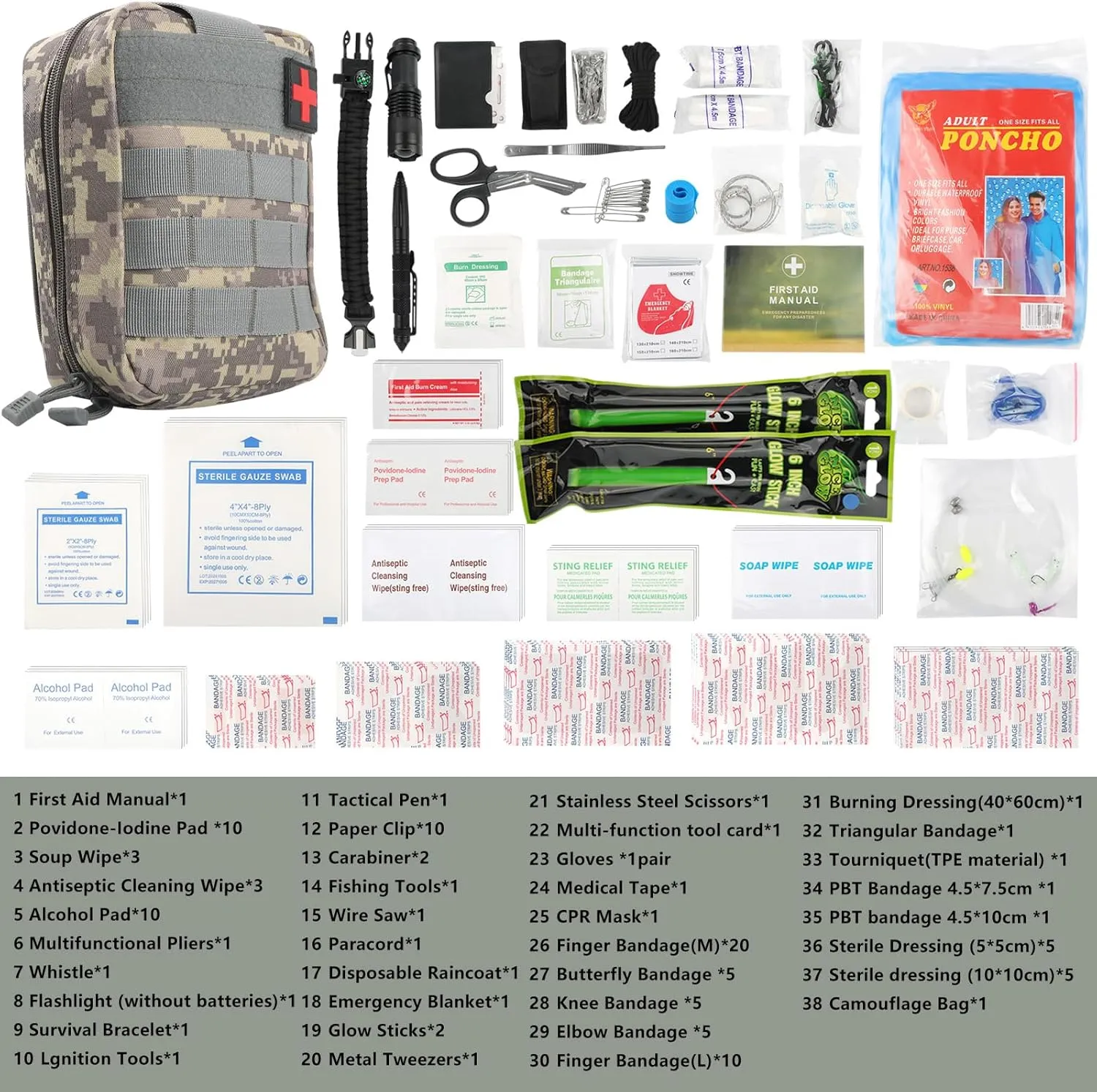 Tactical First aid kit for Outdoor, First Aid Supplies Emergency Trauma Bag, Survival First Aid Kit for Outdoor Camping Hiking Backpacking and Travel