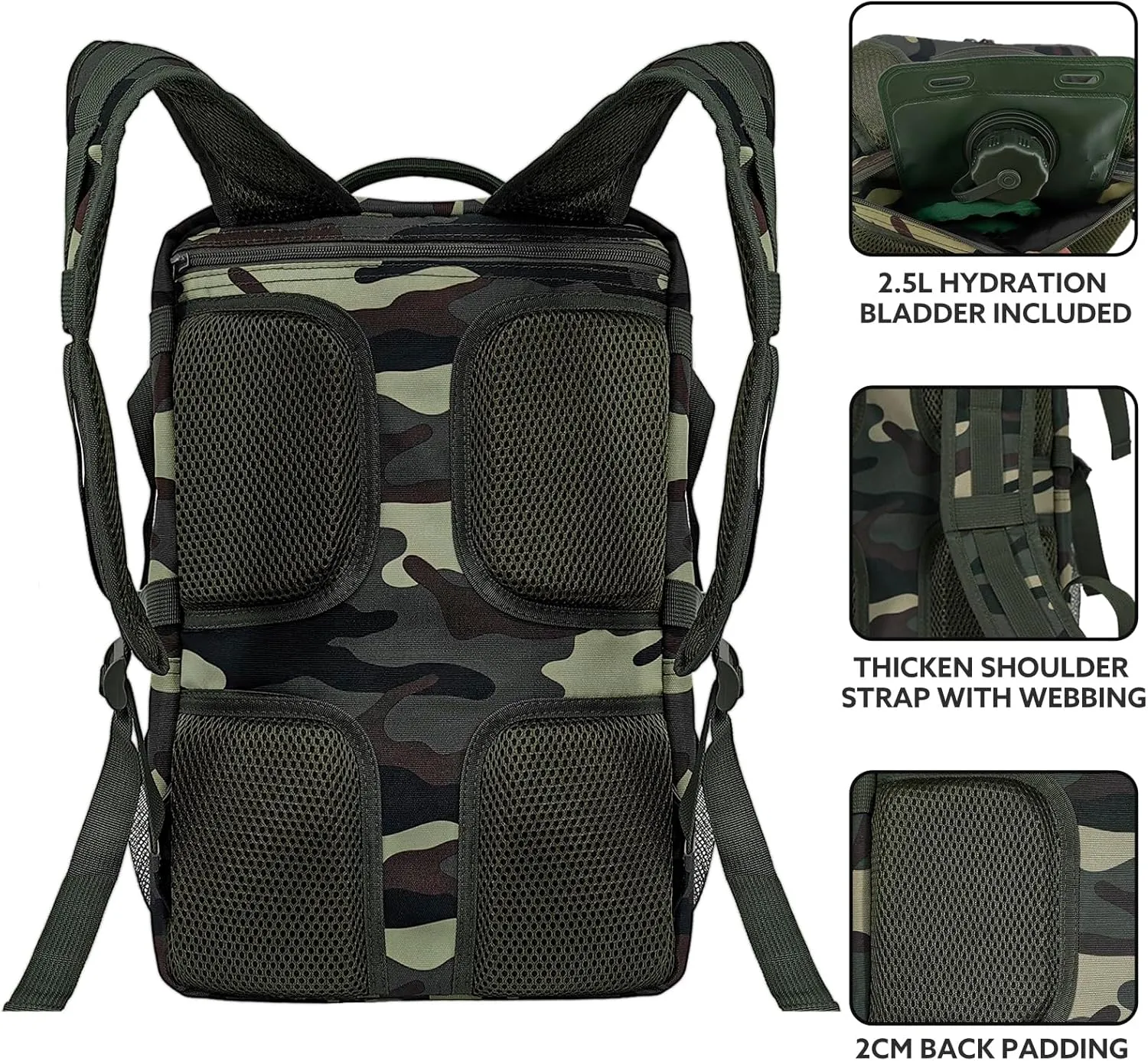 Tactical Meal Prep Backpack,519 Fitness Insulated Lunch Backpack with Removable Meal Compartment,16 Hours Insulation,Hiking Lunch Rucksack with Molle,Heavy Duty Hydration Backpack (Green Camo)