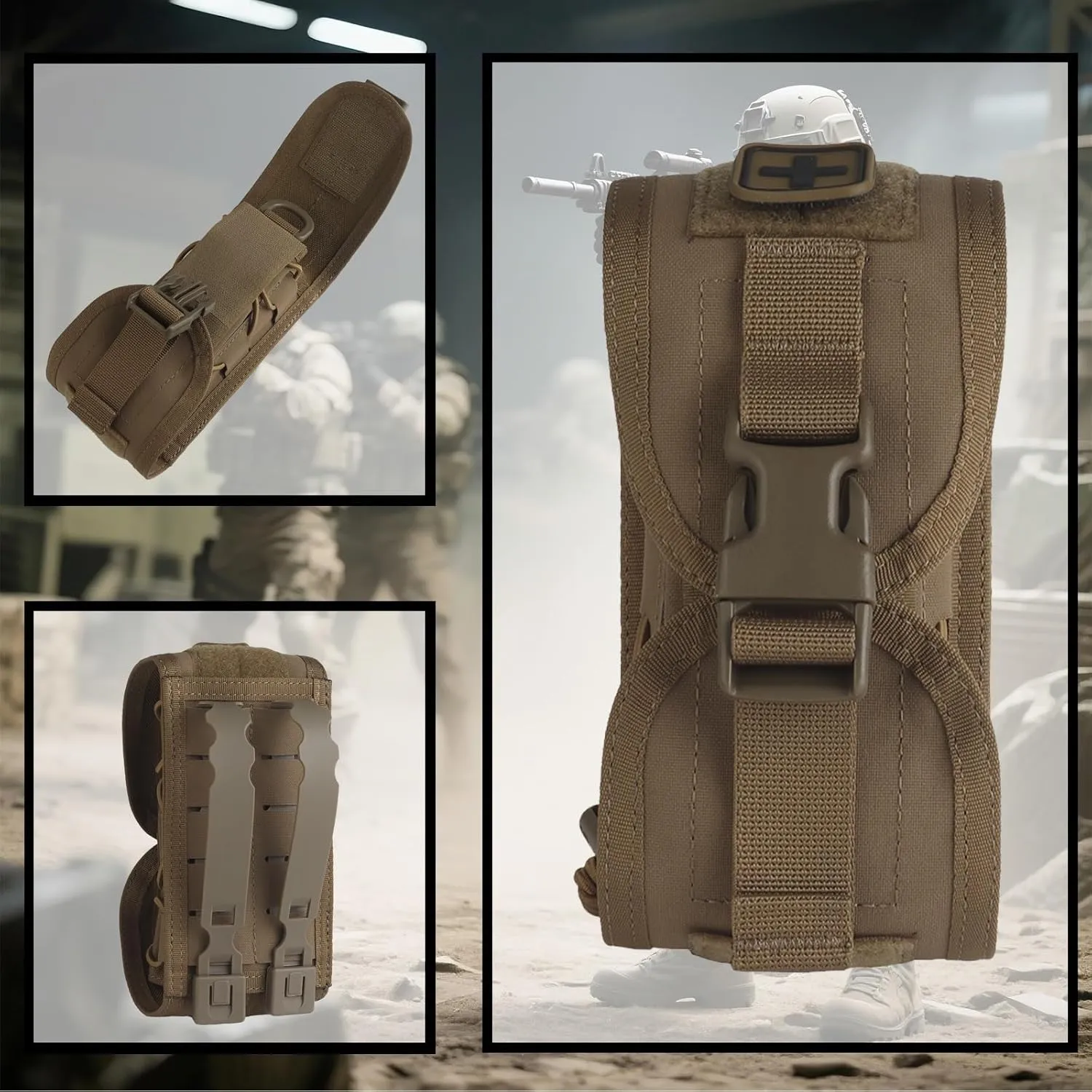 Tactical med Pouch Emergency First Aid Kit, Empty IFAK Pouch Security Survival Gear Hot Suppressor Pouch Heat Insulation, Multi-Purpose Molle Pouch Holder Small(Brown)