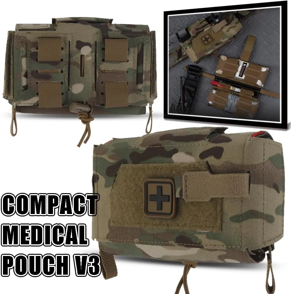 Tactical MOLLE Rapid First-aid Pouch Survival Two-Piece System Medical Roll Bag Compact Kit(BK)