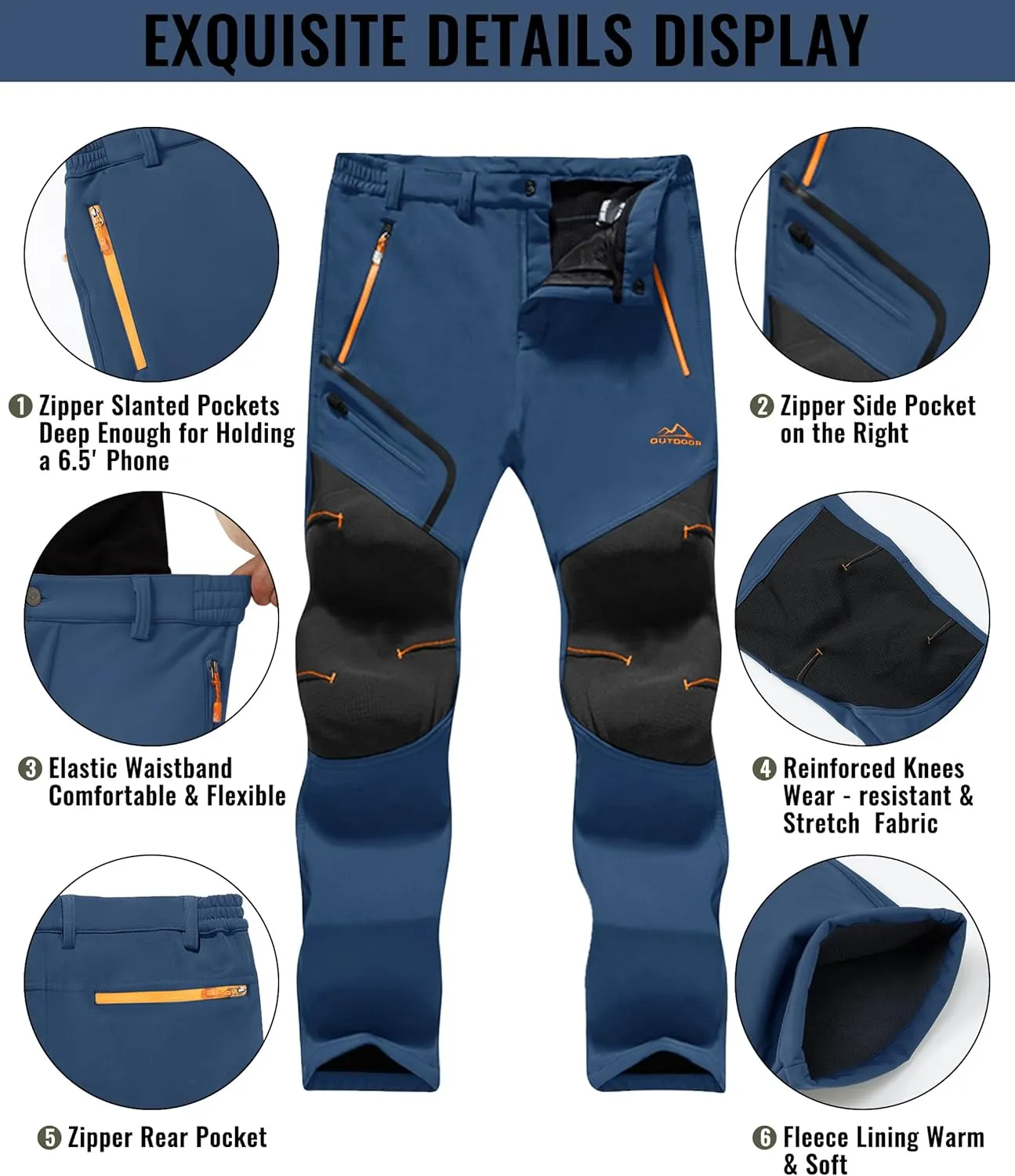 TACVASEN Men's Snow Ski Pants Fleece Lined Winter Hiking Pants Water Resistant Insulated Snowboard Work Outdoor