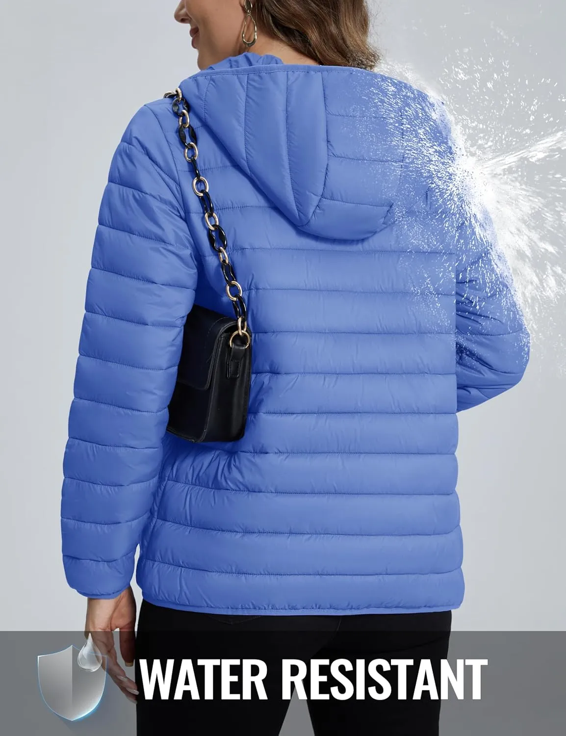 TACVASEN Women's Lightweight Puffer Jacket with Hood Pockets Quilted Padded Full-zip Winter Coat