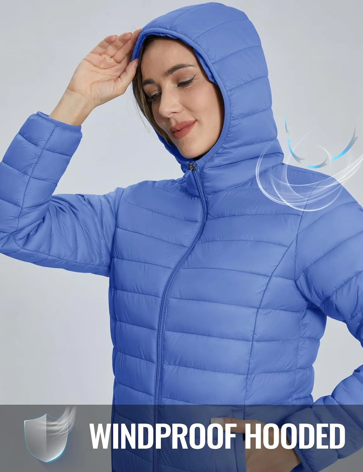 TACVASEN Women's Lightweight Puffer Jacket with Hood Pockets Quilted Padded Full-zip Winter Coat