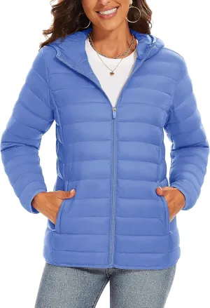 TACVASEN Women's Lightweight Puffer Jacket with Hood Pockets Quilted Padded Full-zip Winter Coat