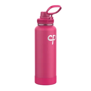 Takeya 40 oz CP Signature Pickleball Stainless Steel Insulated Water Bottle with Choice of Lid, Backspin Pink