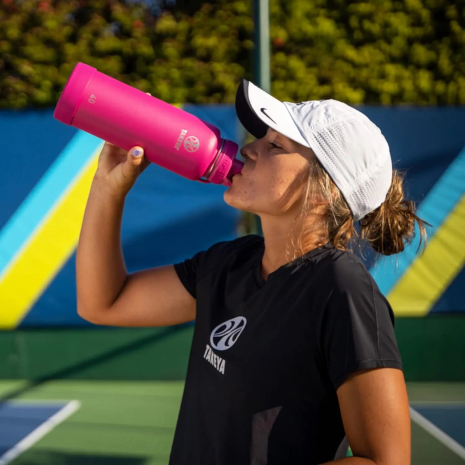 Takeya 40 oz CP Signature Pickleball Stainless Steel Insulated Water Bottle with Choice of Lid, Backspin Pink