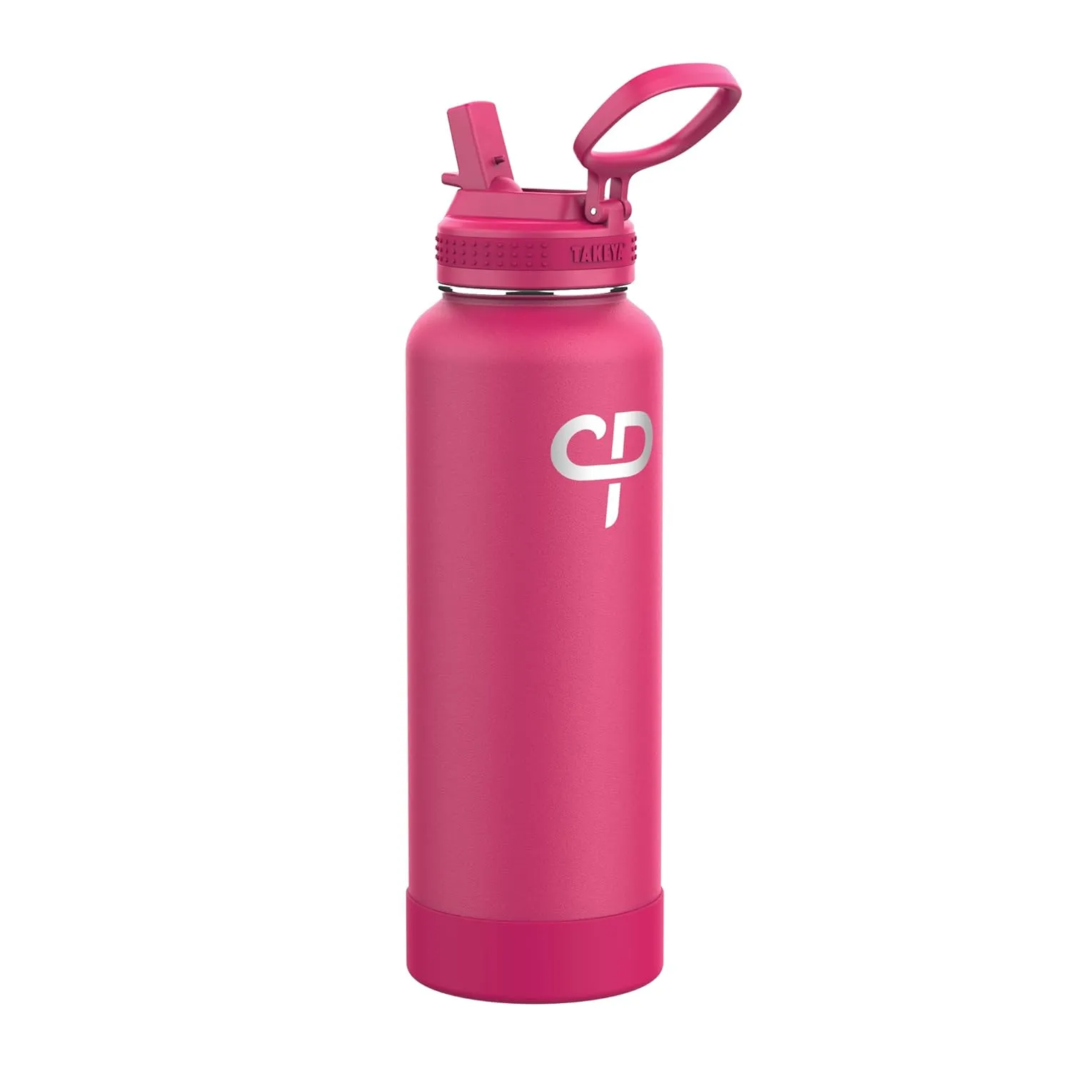 Takeya 40 oz CP Signature Pickleball Stainless Steel Insulated Water Bottle with Choice of Lid, Backspin Pink