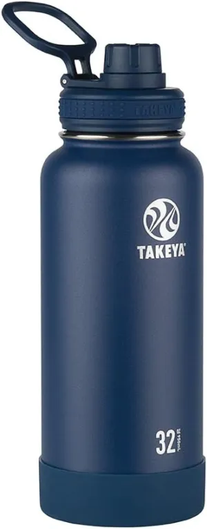 Takeya Actives Water Bottle with Spout Lid - Bottle with Double Stainless Steel Insulation - Dishwasher Safe & BPA-Free - Bottle with Spout Lid & Removable Bumper - 32 oz, Midnight Blue