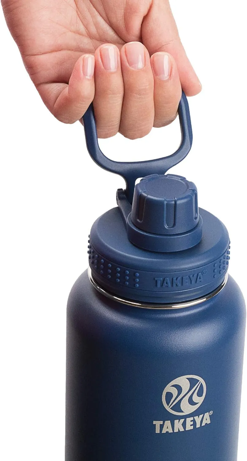 Takeya Actives Water Bottle with Spout Lid - Bottle with Double Stainless Steel Insulation - Dishwasher Safe & BPA-Free - Bottle with Spout Lid & Removable Bumper - 32 oz, Midnight Blue