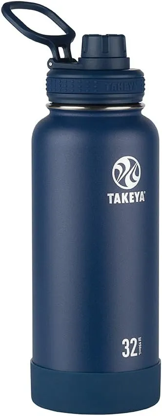 Takeya Actives Water Bottle with Spout Lid - Bottle with Double Stainless Steel Insulation - Dishwasher Safe & BPA-Free - Bottle with Spout Lid & Removable Bumper - 32 oz, Midnight Blue
