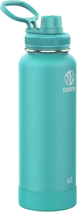 Takeya Pickleball Stainless Steel Insulated Water Bottle with Choice of Lid and Carry Handle, 40 Ounce, Dropshot Teal
