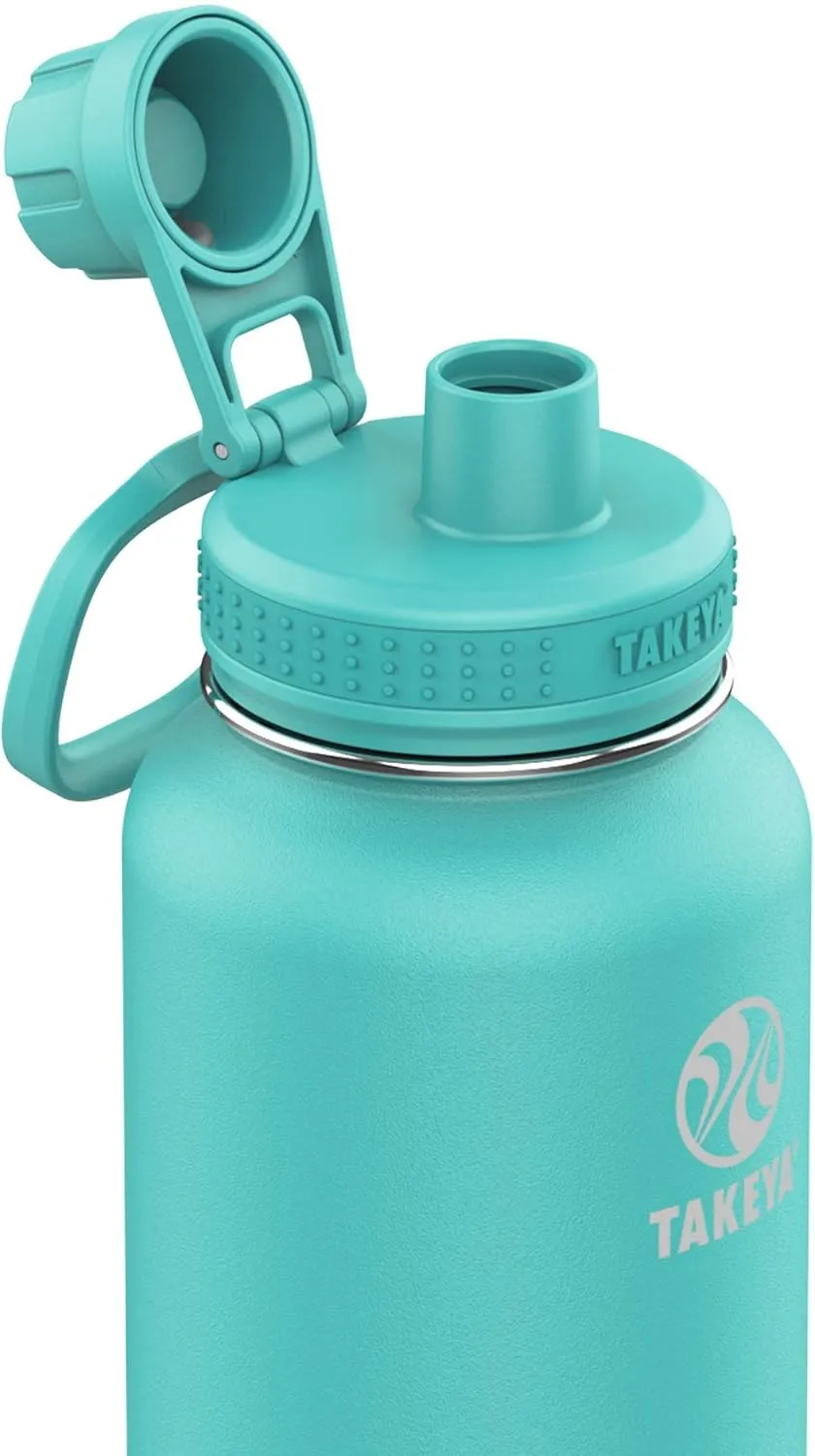 Takeya Pickleball Stainless Steel Insulated Water Bottle with Choice of Lid and Carry Handle, 40 Ounce, Dropshot Teal