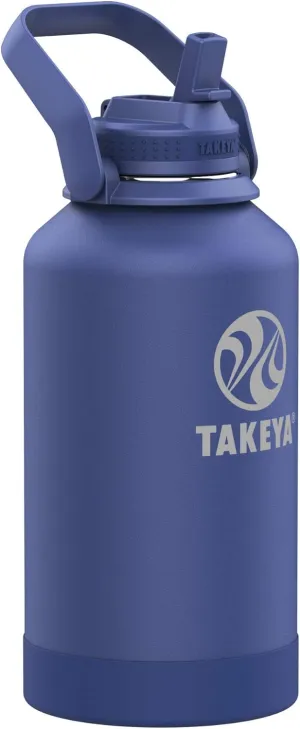 Takeya Pickleball Stainless Steel Insulated Water Bottle with Choice of Lid and Carry Handle, 64 Ounce, Rally Blue