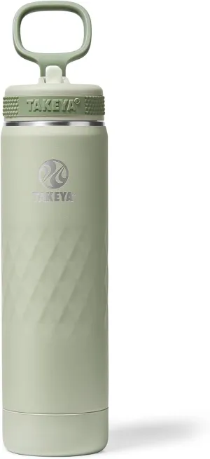 Takeya Sport 22 oz Triple-Insulated Stainless Steel Water Bottle, Straw Lid – Leakproof, Sweatproof, BPA-Free, Keeps Drinks Cold 36 Hrs, Hot 14 Hrs – Eucalyptus