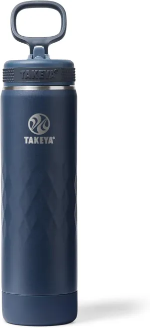 Takeya Sport 22 oz Triple-Insulated Stainless Steel Water Bottle, Straw Lid – Leakproof, Sweatproof, BPA-Free, Keeps Drinks Cold 36 Hrs, Hot 14 Hrs – Indigo