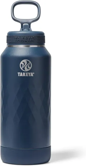 Takeya Sport 32 oz Triple-Insulated Stainless Steel Water Bottle, Straw Lid – Leakproof, Sweatproof, BPA-Free, Keeps Drinks Cold 36 Hrs, Hot 14 Hrs – Indigo