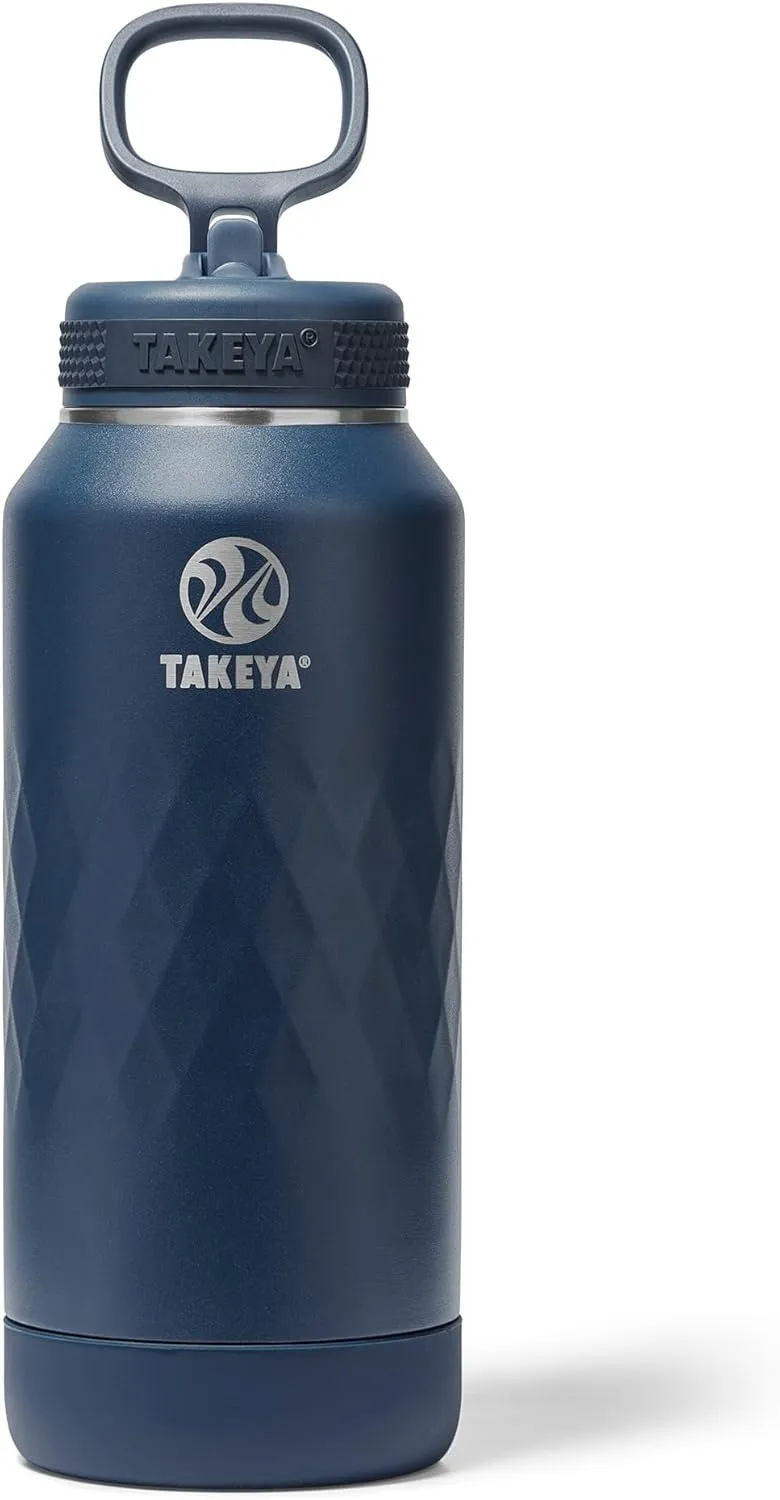Takeya Sport 32 oz Triple-Insulated Stainless Steel Water Bottle, Straw Lid – Leakproof, Sweatproof, BPA-Free, Keeps Drinks Cold 36 Hrs, Hot 14 Hrs – Indigo