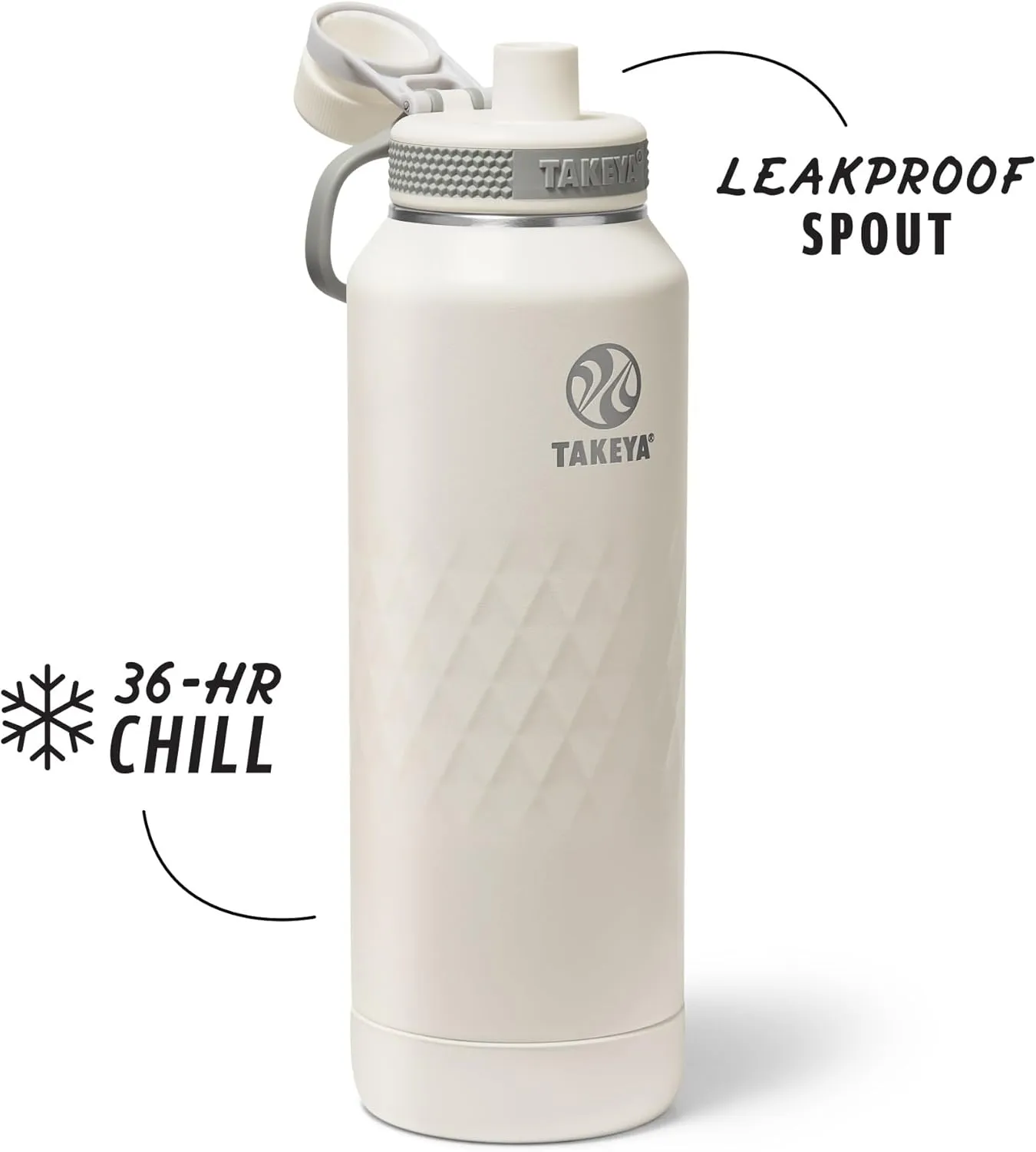 Takeya Sport 40 oz Triple-Insulated Stainless Steel Water Bottle, Spout Lid – Leakproof, Sweatproof, BPA-Free, Keeps Drinks Cold 36 Hrs, Hot 14 Hrs – Alpine